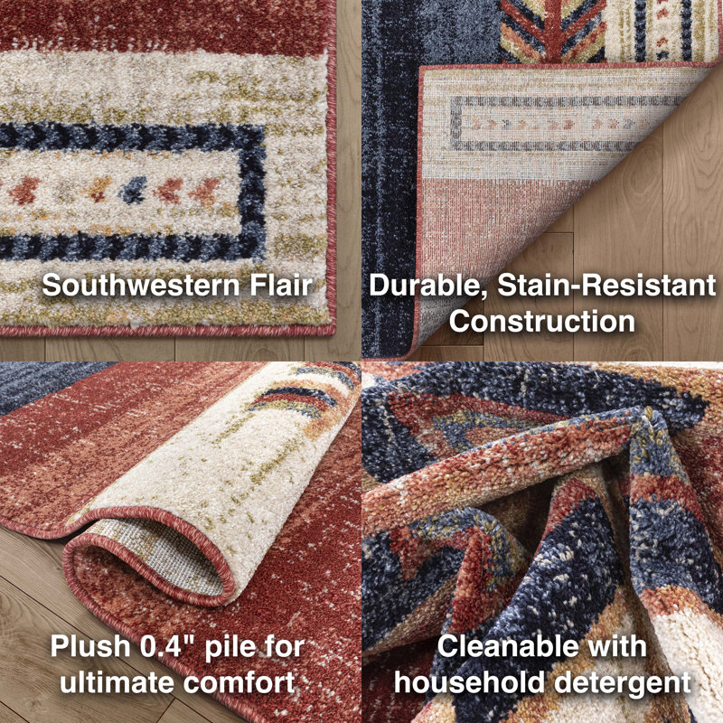 Crimson Southwestern Medallion Synthetic Reversible Rug