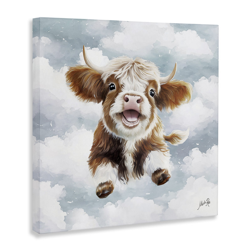 «Happy Cow Calf in Clouds», art mural sur toile, design par Marla Rae, H 36 po x l 36 po