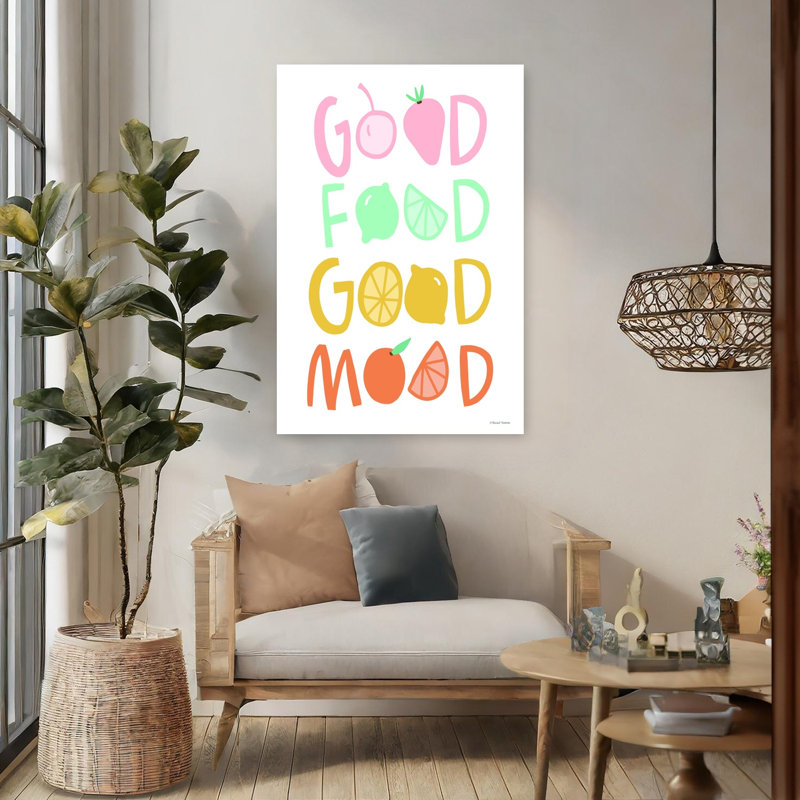 «Good Food Good Mood I», art mural coloré et fantaisiste, H 48 po x l 32 po