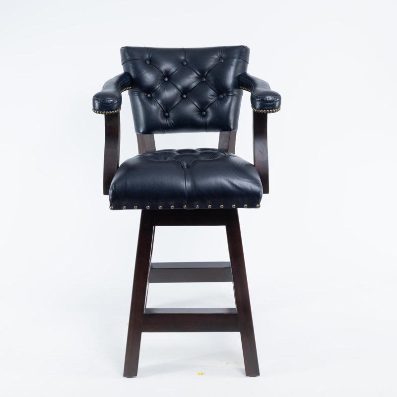 Trophy Swivel Upholstered Bar Stool with Solid Wood Frame, Blue, Bar Stool (30" Seat Height)