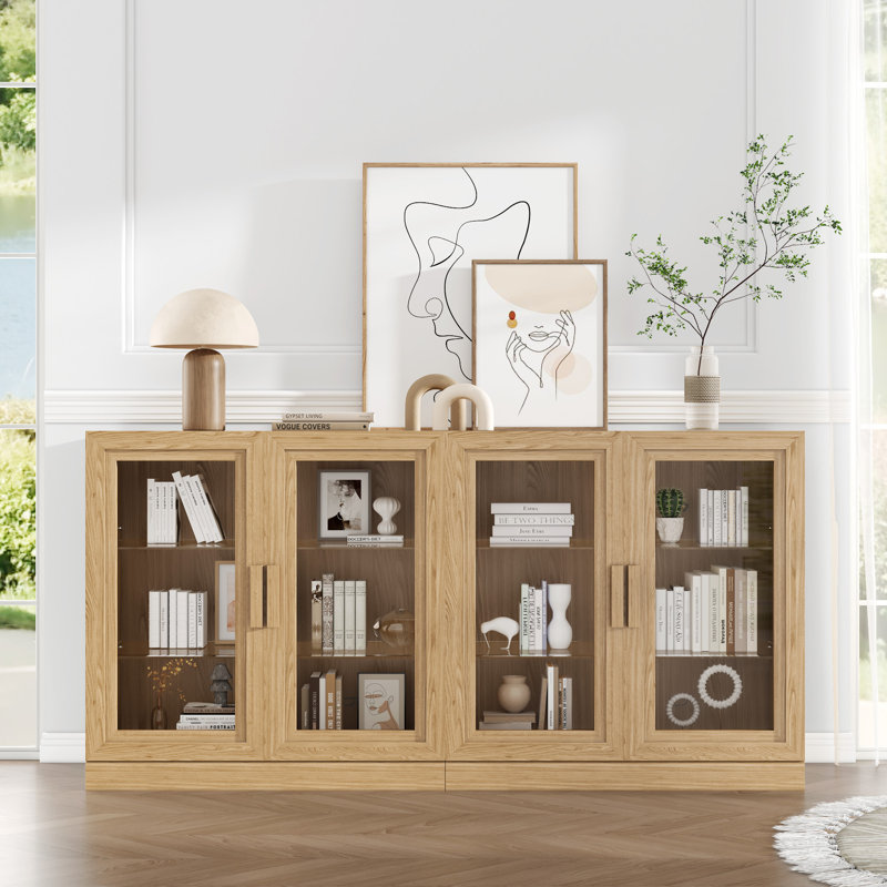 Vitrine 62 "en bois avec portes en verre, Bois naturel