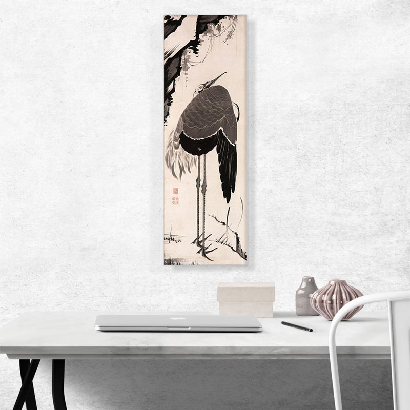«Cranes» par Jakuchu Ito, reproduction d'art sur toile tendue, H 36 po x l 12 po x P 1,5 po