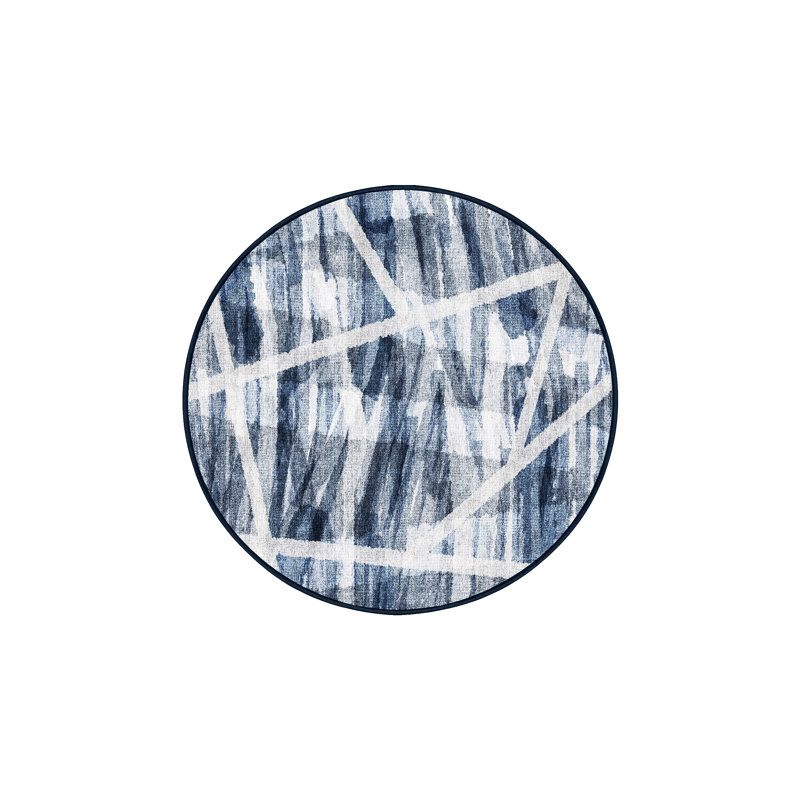 Tapis bleu / blanc tissé à la main Adelaja, Rond 6 pi