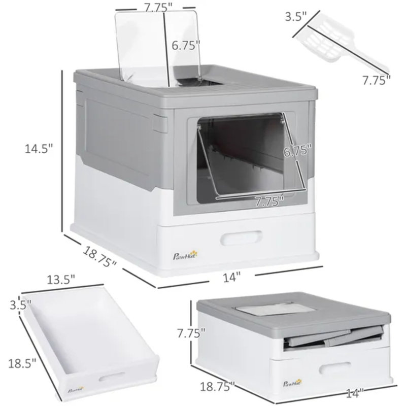 Gray Fully Enclosed Cat Litter Box with Front Entry & Top Exit