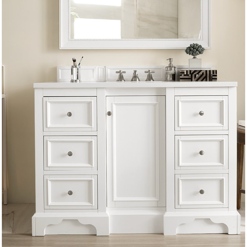 De Soto 48'' W Single Vanity, Bright White, Carrara White Marble, 8" Widespread