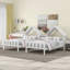 Lit plateforme simple double avec tête de lit en forme de maison et table de chevet intégrée, blanc