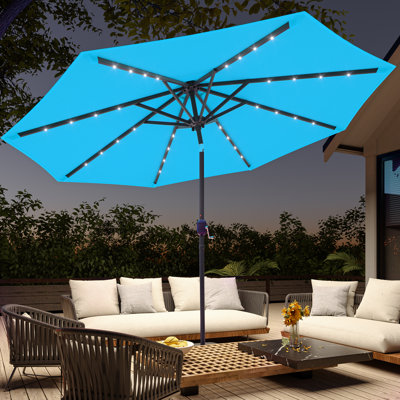 Market Umbrella LED Lights Round Patio Umbrella with Large Canopy Outdoor Table Umbrella Solar Powered For Deck