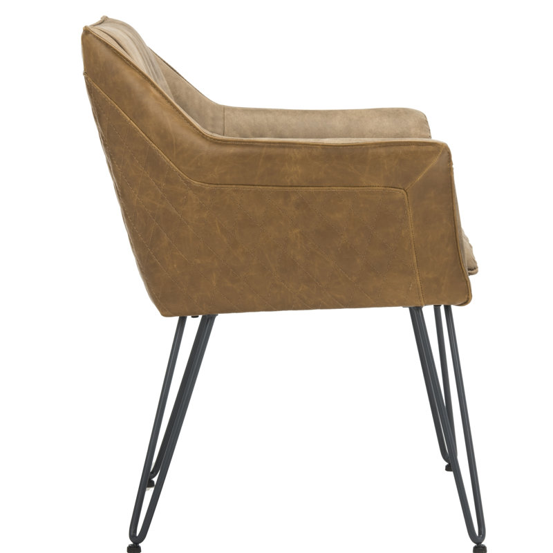 Light Brown Faux Leather Upholstered Armchair with Metal Legs