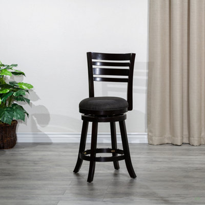 Tabouret pivotant à lattes de 30 po de hauteur de bar, finition espresso, siège en tissu gris anthracite