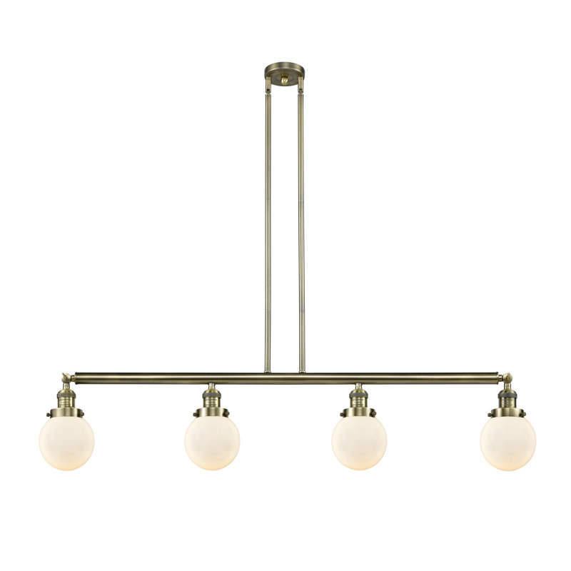 Luminaire suspendu linéaire à 4 lumières pour îlot de cuisine West Bridgewater, Laiton antique, Transparent