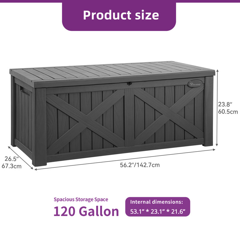 Boîte de rangement verrouillable en résine taupe 120 gallons Yitahome, gris