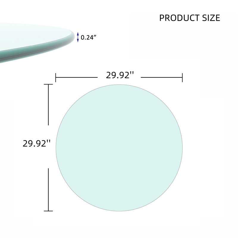 Round Tempered Glass Table Top (table Top Only), Clear, 0.24" H x 20" W x 20" D