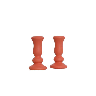 Charming Decorative Object Set (2 Pieces), Vibrant Orange Ceramic, 3.0 x 3.0 x 5.5 Inches | 100% High-Quality Ceramic, Ideal for Home Décor | Perfect Accent for Living Room, Office, or Bedroom