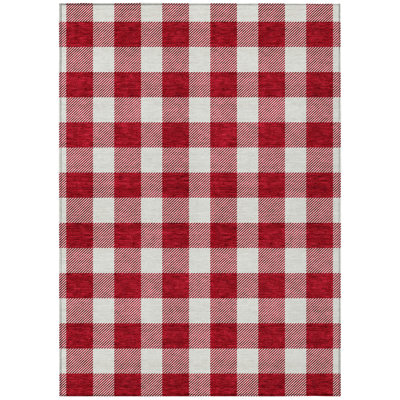5' X 8' Red And Ivory Plaid Washable Indoor Outdoor Area Rug