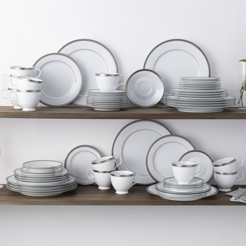 Noritake Charlotta 60-Piece Dinnerware Set, Service for 12, Platinum