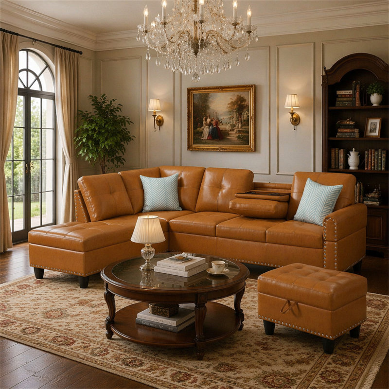 Canapé modulaire en similicuir avec repose-pieds, Ginger Faux Leather