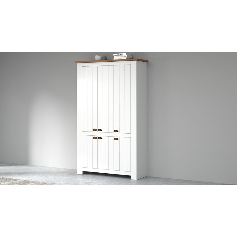 60 Pair Shoe Storage Cabinet, White/Brown Wood