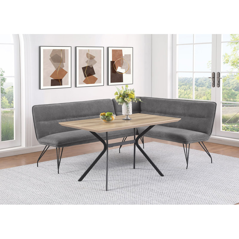 Vestel Fabric Upholstered L-Shaped Nook Dining Bench, Gray