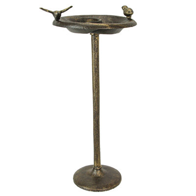Bain d'oiseaux et piédestal Brinya en fonte rustique avec finition en bronze vieilli - 9,5 po x 9 po x 20 po