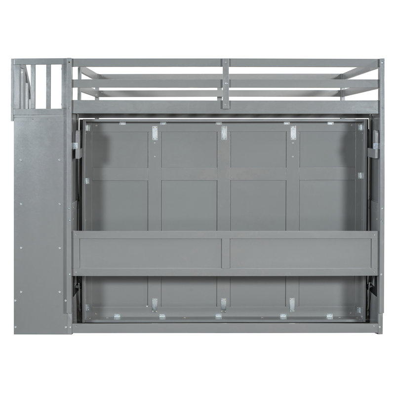 Lit hydraulique avec bureau intégré, gris - Transformez votre bureau et votre espace de rangement, maximisez la fonctionnalité de la pièce