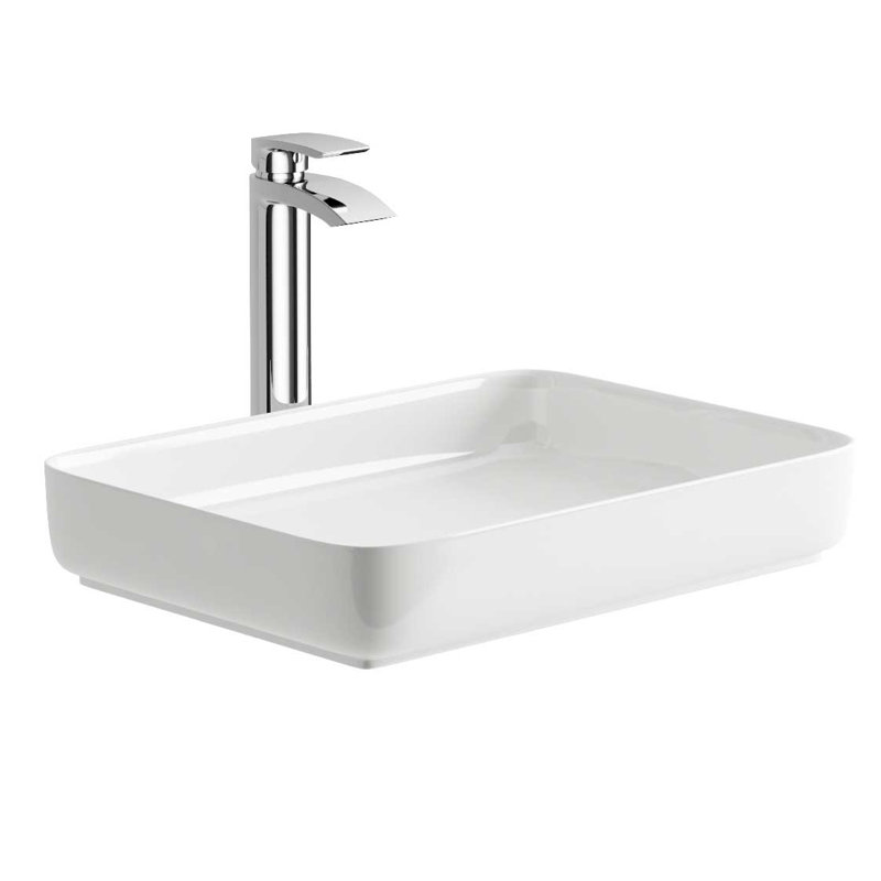 White Stone Guru 540mm L x 540mm W White Ceramic Rectangular Sink