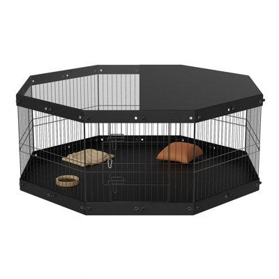 Dog Playpen, 8 Panels Foldable Metal Dog Exercise Pen with Top Cover and Bottom Pad