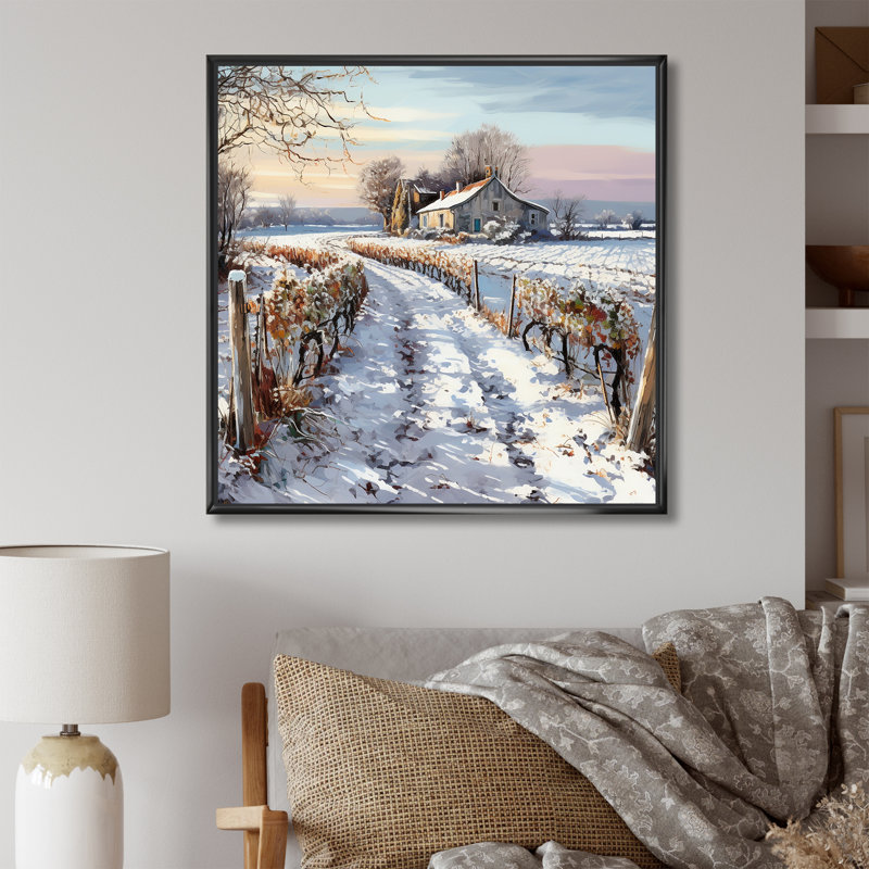 «Vineyard Winter Scenery» sur toile, H 24 po x l 24 po x P 1 po, Cadre flottant noir