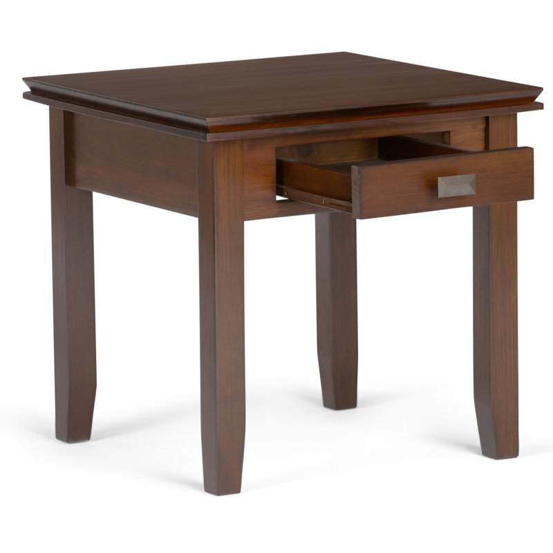 Artisan 21"W Solid Wood Transitional Square End Table with Drawer and Tapered Legs, 20" H x 20.5" W x 20.5" D, Tobacco Brown