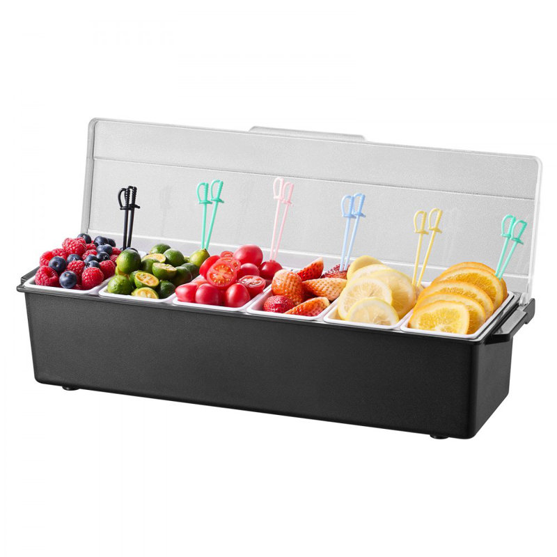 Chilled Condiment Server 6 Compartment Cold Serving Tray with Lid for Fruit