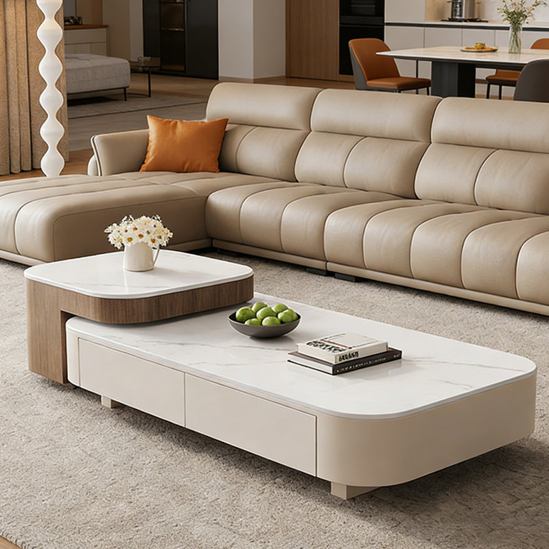 Ensemble de tables basses Modern Simplicity, Blanc / gris clair, Blanc / brun noisette