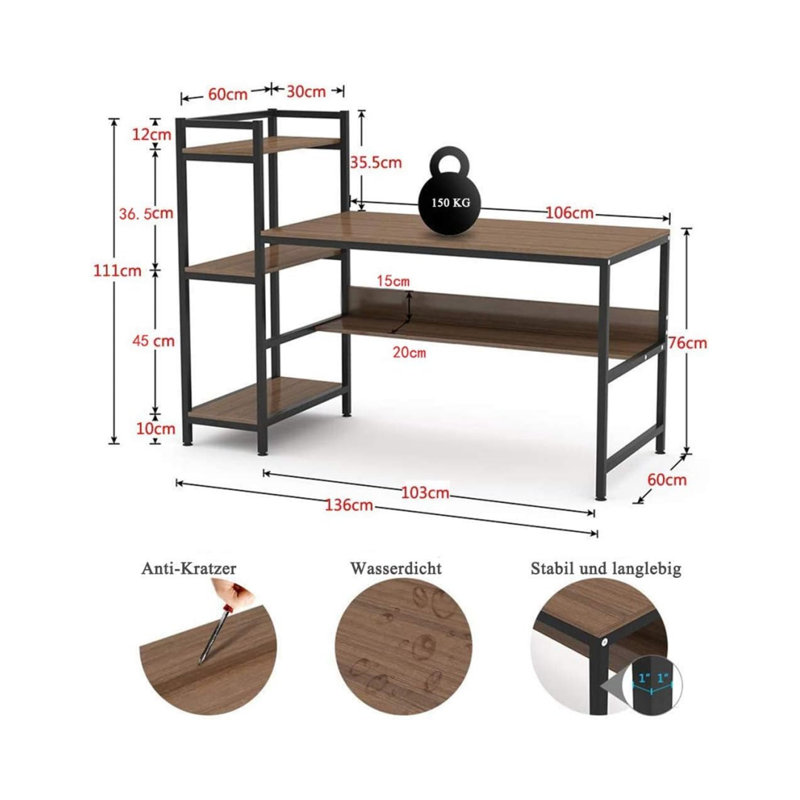 Ammaz Rectangular Computer Desk, Brown