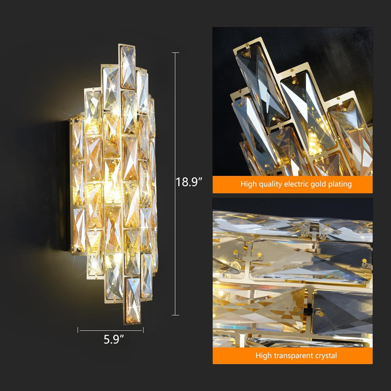Modern Crystal Wall Sconces, Luxury K9 Crystal Wall Lights For Living Room, Bedroom, Bathroom, Natural