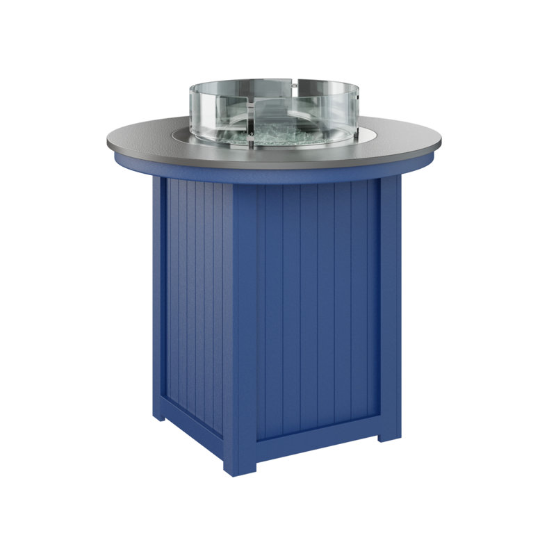 Berlin Gardens Donoma 44″ Round Bar Fire Pit Table, 39" H x 44" W x 44" D, Hammered Top Stainless with Pacific Blue Base