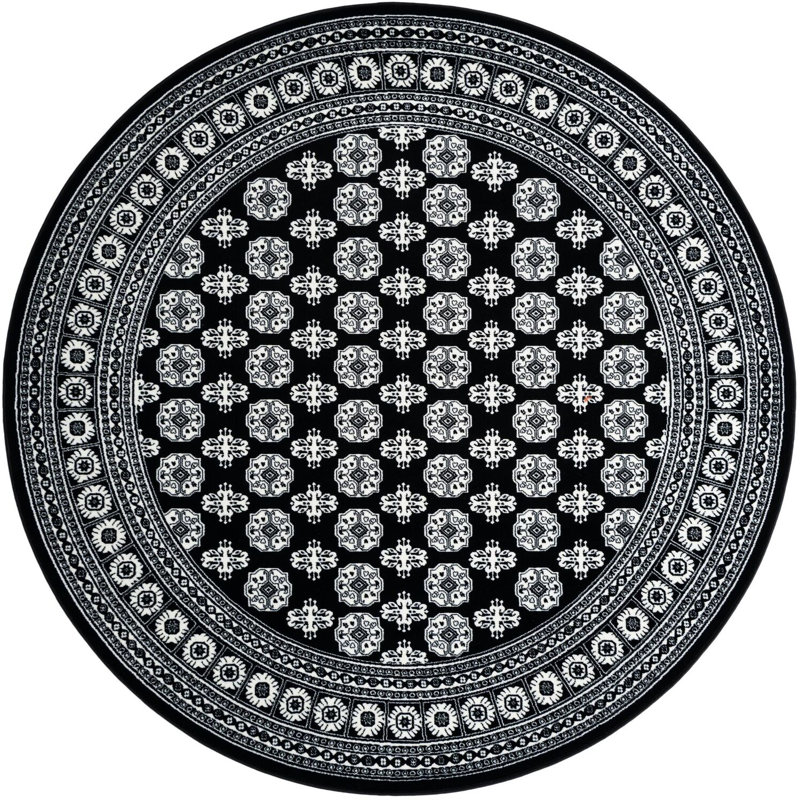 Tapis traditionnel Hinshaw noir et blanc, Rond 7 pi 10 po