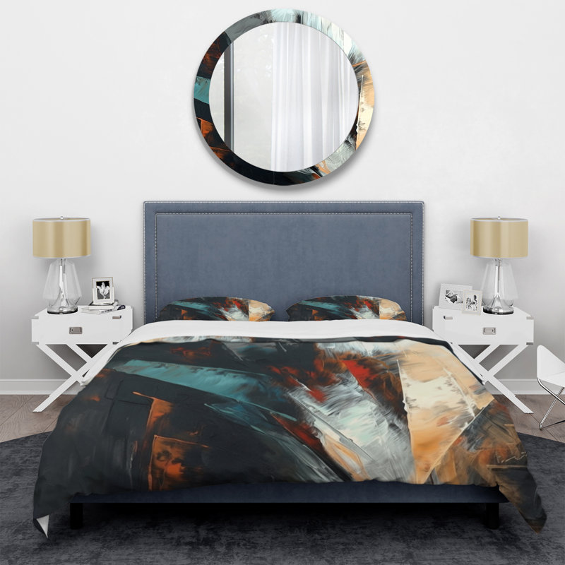 Ensemble de housse de couette orange et bleu en mélange de couleurs II, Housse de couette pour très grand lit et 2 très