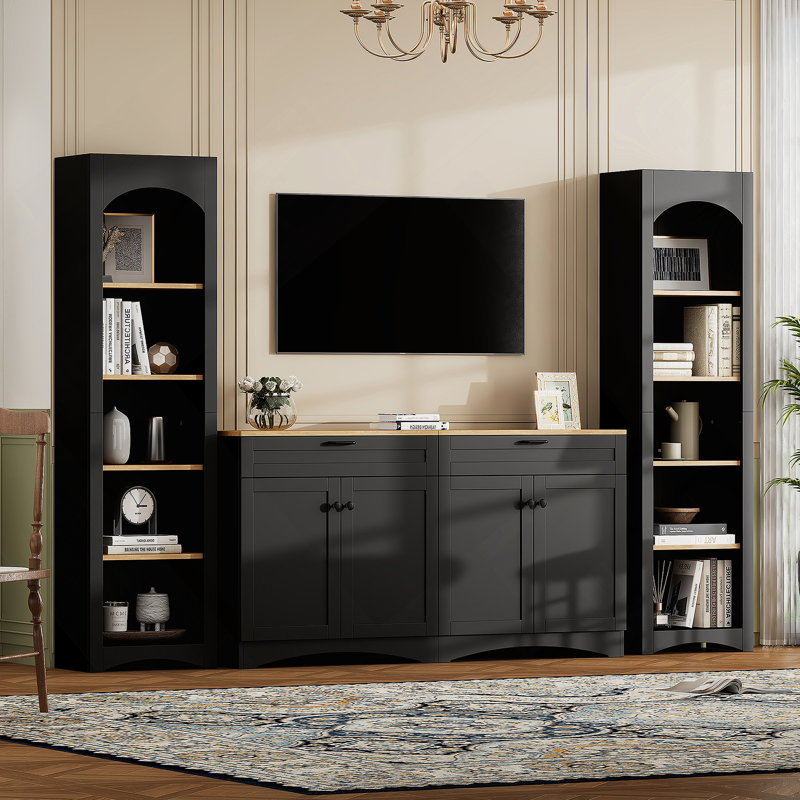 Buffet rustique polyvalent avec tablettes réglables pour le salon, noir