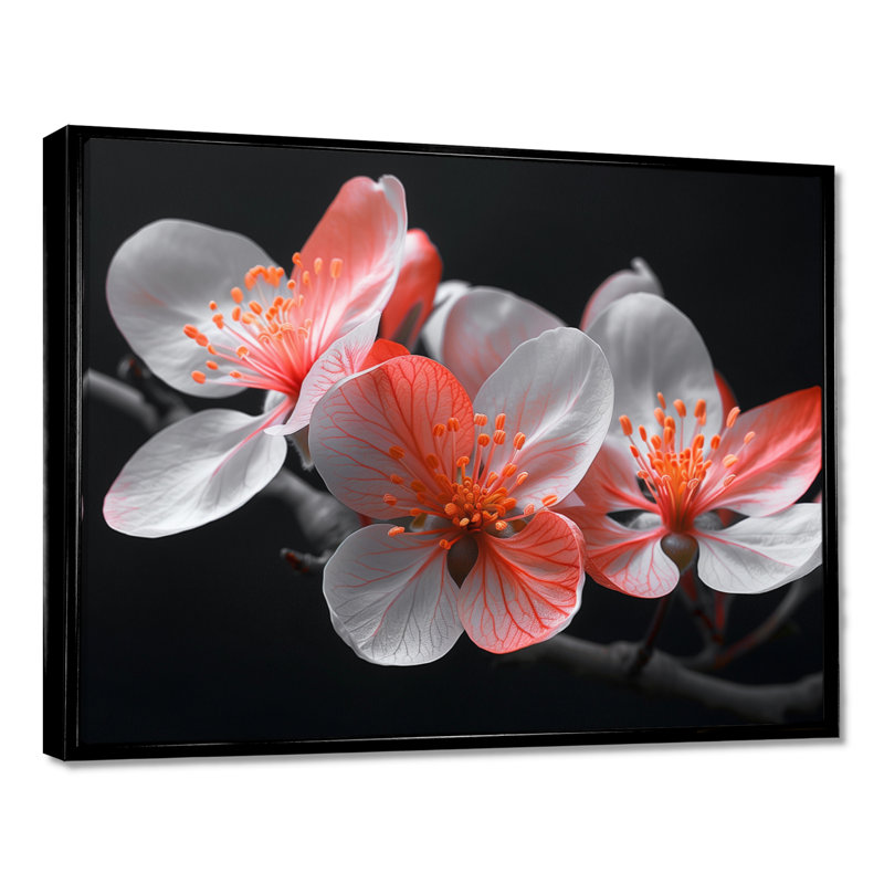 Fleurs de pommier blanches et rouges - salon d'art mural, Sans cadre, métal, H 16 po x l 32 po
