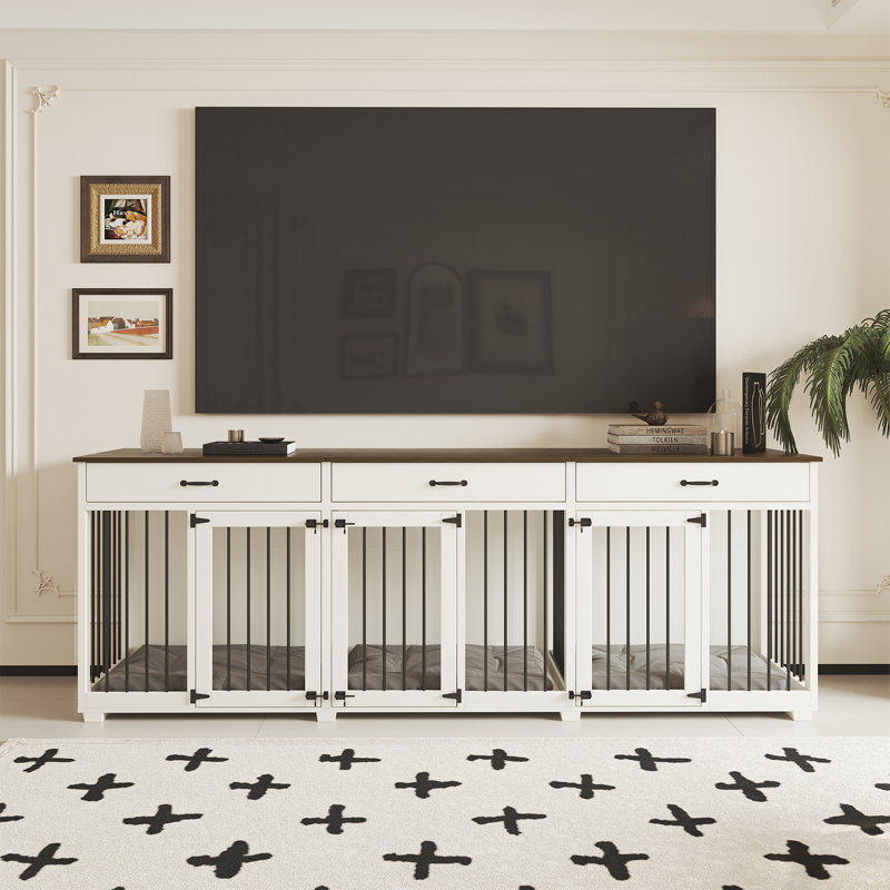 Donela Wood Furniture Style Crate with 3 Doors, White
