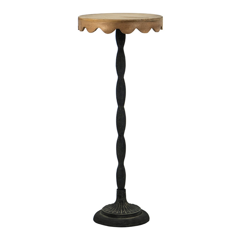 Round Side Table Redesigned With Black Iron And Brown Scalloped Wood, As Plant Stand, 11.9x11.9x29.5 Inches, 5.6 Lbs, Assembly Needed Earthy Top, Stand Or Display, Required