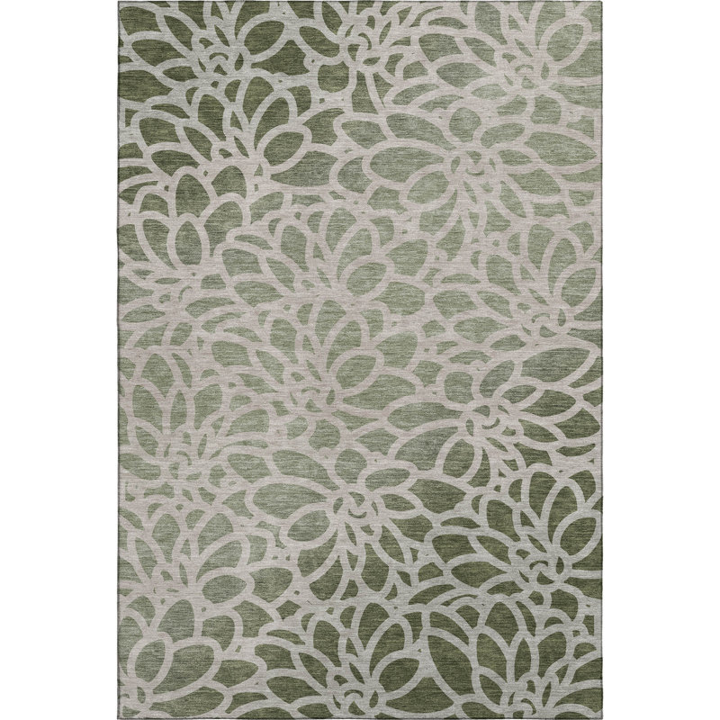 Premium Machine Washable Mayfield AMF2412 Floral Rug, Celery, 9' x 12'