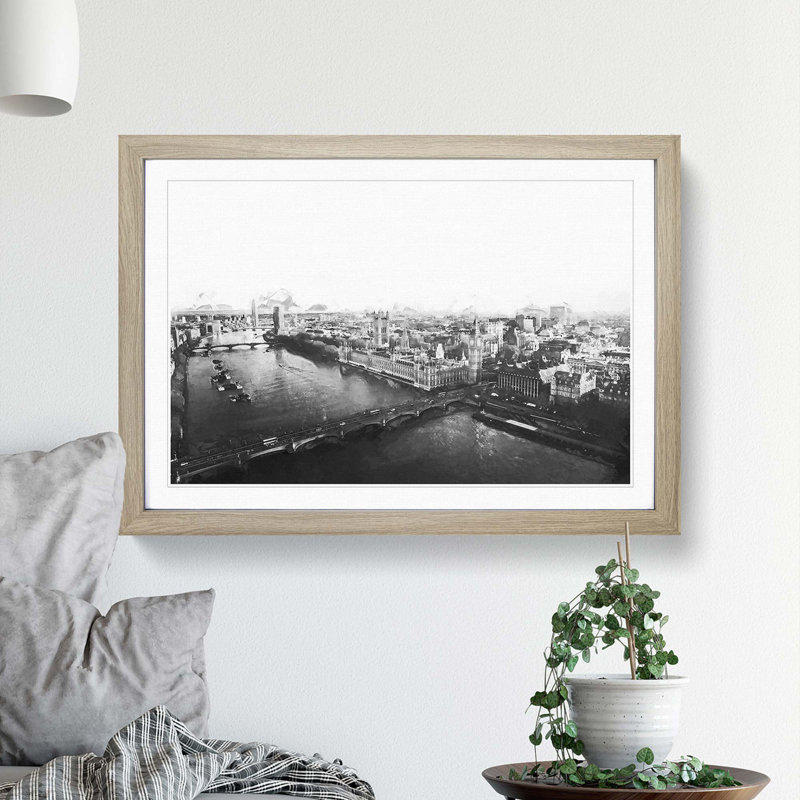 London City Skyline in Abstract - Picture Frame Graphic Art Print, 50cm H x 76cm W x 2cm D, Oak