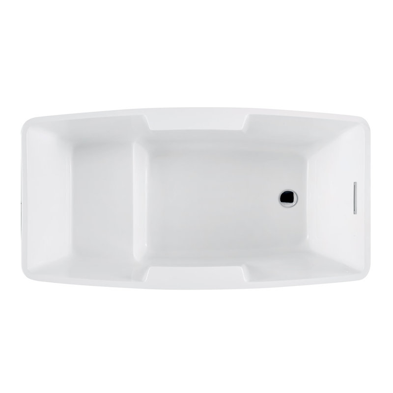 Kingston Brass Aqua Eden 51-Inch Acrylic Rectangular Double Slipper Freestanding Tub with Drain and Integrated Seat