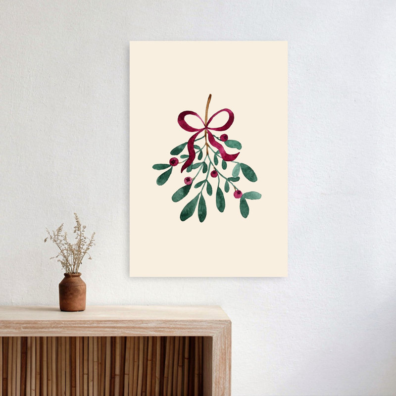 Festive, art de ruban de gui, plante abstraite traditionnelle, art mural, H 24 po x l 16 po