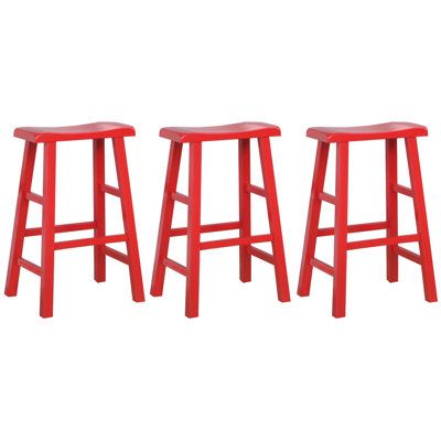 Messer Heavy-Duty Solid Hardwood Saddle Seat Kitchen Bar Stool & Counter Stool, 29", Red (Set of 3)
