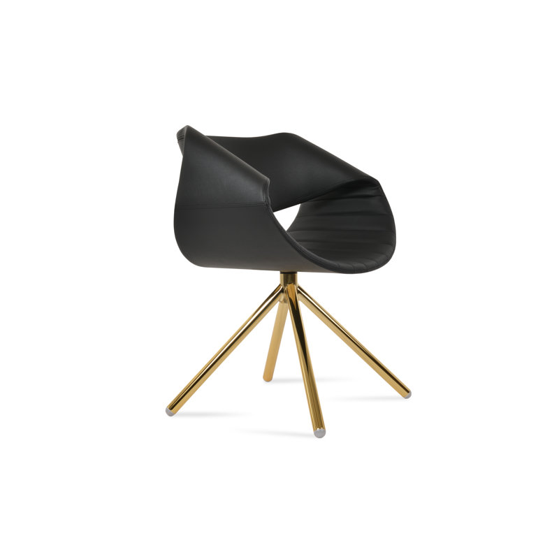 Chaise avec accoudoirs pivotante Seminyak, Noir, Or