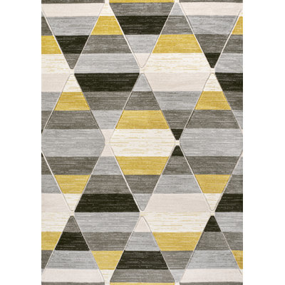Fayma Retro Diamonds Geometric Yellow/Gray/Cream Rug