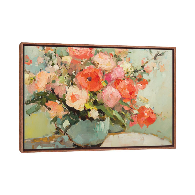 Blush Blooms - reproduction d'art murale - toile encadrée, H 32 po x l 48 po, Toile à cadre flottant sans passe-partout, Brun