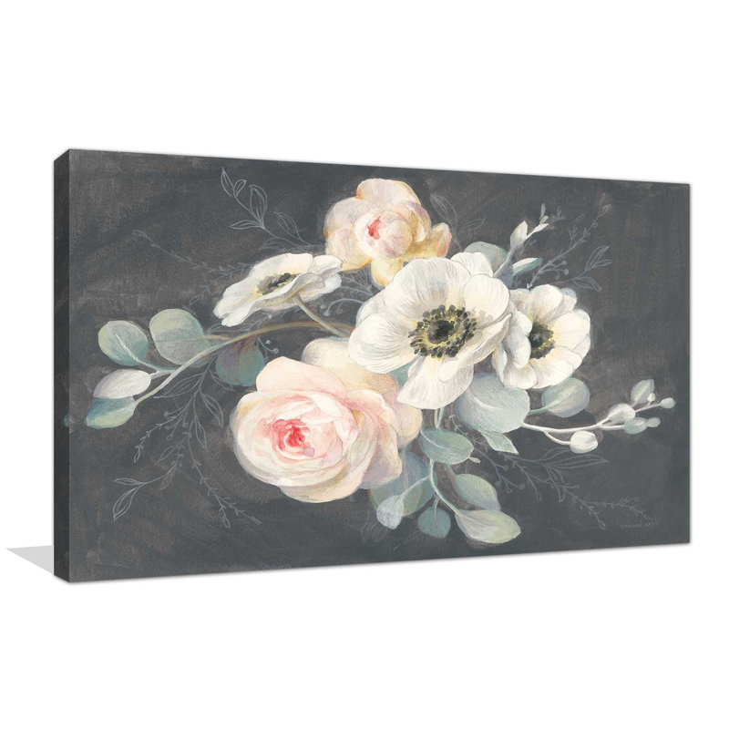 «Roses and Anemones», reproduction de peinture acrylique sur toile, H 18 po x l 30 po x P 1 po, Toile tendue