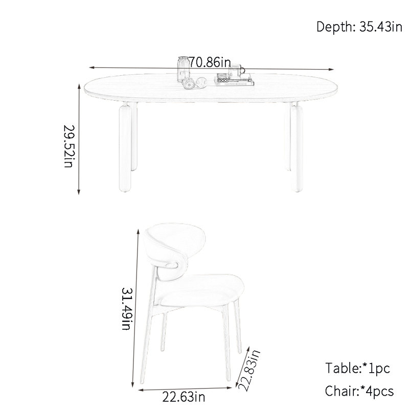 Oval dining table sets, 29.52"H x 70.86"L x 35.43"W