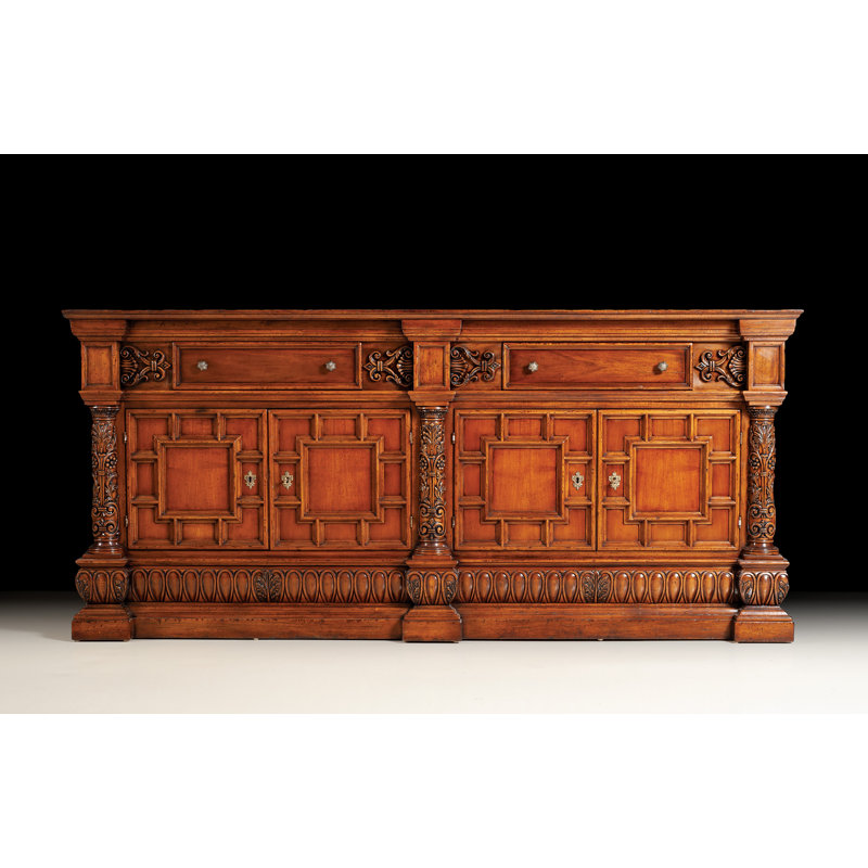 96" Wide 2 Drawer Walnut Wood Sideboard